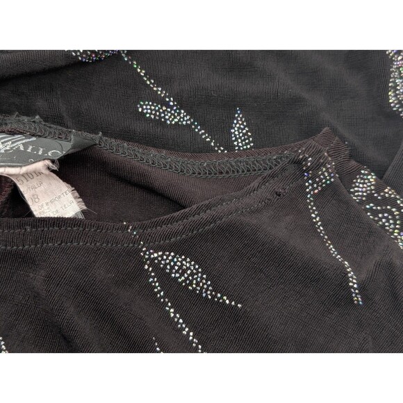 Molly Malloy Evening Vintage 90s Black Rhinestone Roses Midi Dress Size Large - Picture 6 of 12